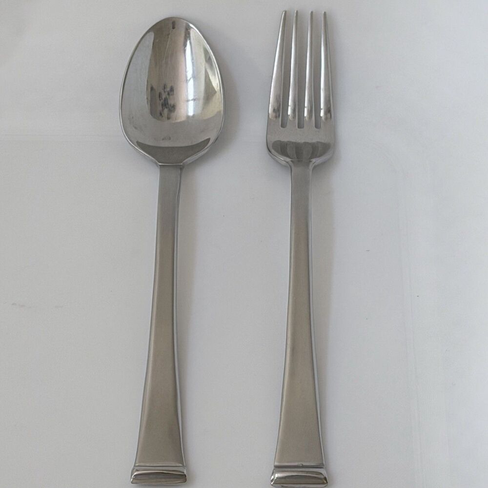 2pc Cambridge Silver Soup Spoon & Fork Stainless 18/8 Frosted Glossy Tip & Bowl
